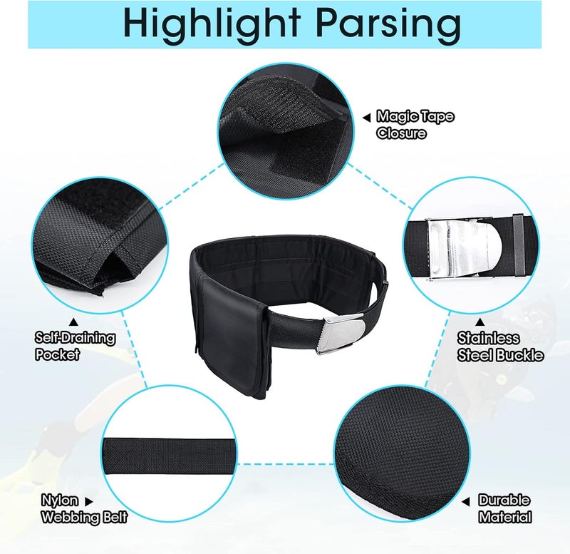 Pluzluce Scuba Weight Belt with 5 Pockets, Quick-Release Buckle Diving Pocket Weight Belt Adjustable Snorkeling Webbing Weight Pouch Belt fit for Waist 32" to 52" (Not Including Weights) - Image 5